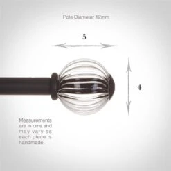 Fluted Glass Ball Finial For 12mm Pole In Matt Black -Home Decor Shop 4009mb 3