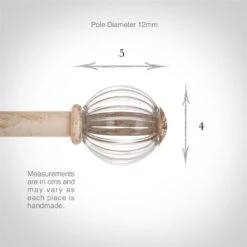 Fluted Glass Ball Finial For 12mm Pole Old Ivory -Home Decor Shop 4009oi 3
