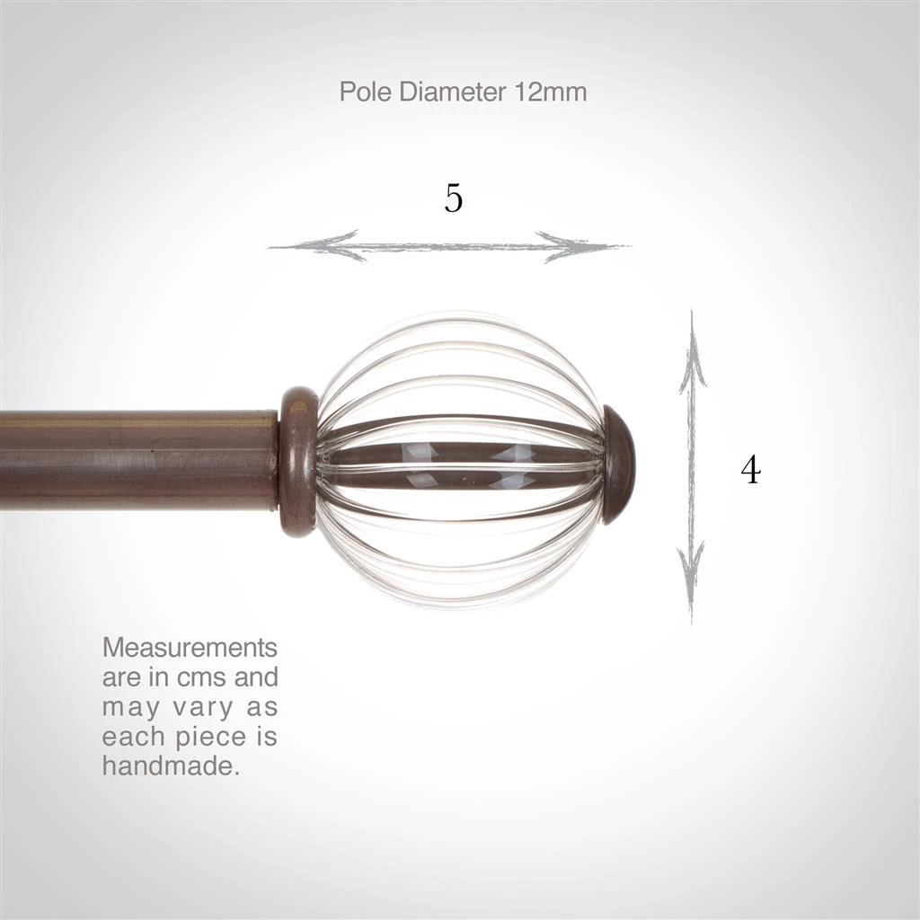 Fluted Glass Ball Finial For 12mm Pole In Polished 6 Fluted Glass Ball Finial For 12mm Pole In Polished - Image 4