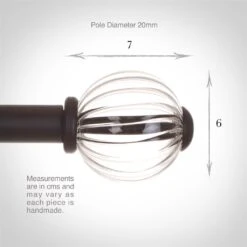 Fluted Glass Ball Finial For 20mm Pole In Matt Black -Home Decor Shop 4010mb 3