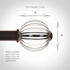 Fluted Glass Ball Finial For 25mm Pole In Matt Black -Home Decor Shop 4011mb 3