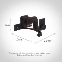25/12mm Double Pole Centre Bracket In Matt Black -Home Decor Shop 6003mb 13