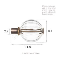 25mm Fluted Glass Ball Finial In Antique Brass -Home Decor Shop 6304AB 13