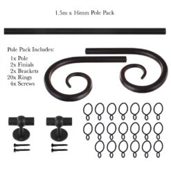 1.5m 16mm Crook Pole Pack In Matt Black -Home Decor Shop 802mb 20