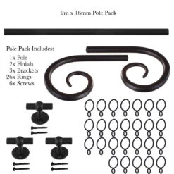 2m 16mm Crook Pack In Matt Black -Home Decor Shop 803mb 20