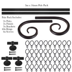 3m 16mm Crook Pack In Matt Black -Home Decor Shop 804mb 20