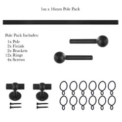 1m 16mm Cannonball Pack In Matt Black -Home Decor Shop 813mb 20