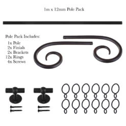 1m 12mm Crook Pack In Matt Black -Home Decor Shop 825mb 20