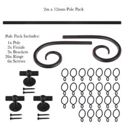 2m 12mm Crook Pack In Matt Black -Home Decor Shop 827mb 20