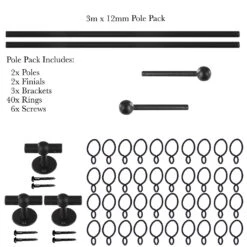 3m 12mm Cannonball Pack In Matt Black -Home Decor Shop 832mb 20