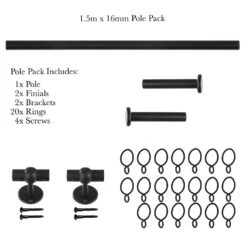 1.5m 16mm Button Pack In Matt Black -Home Decor Shop 847mb 20