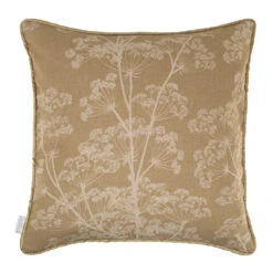 Cushion Cover In Gold Cow Parsley, Contrast Piping